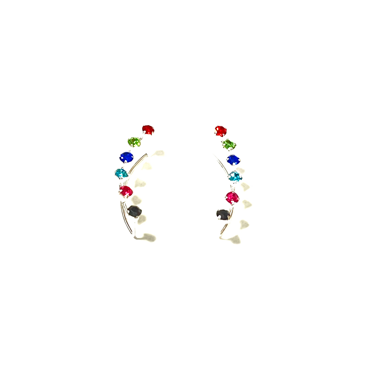 CRYSTAL silver climbing earrings and colored zircons
