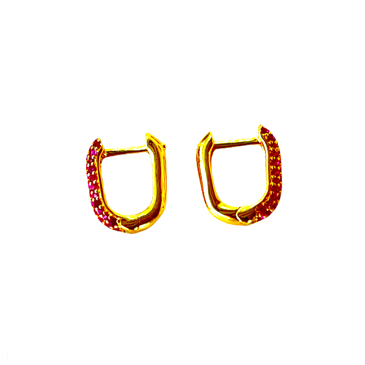 Gold square CRYSTAL earrings and fuchsia zircons